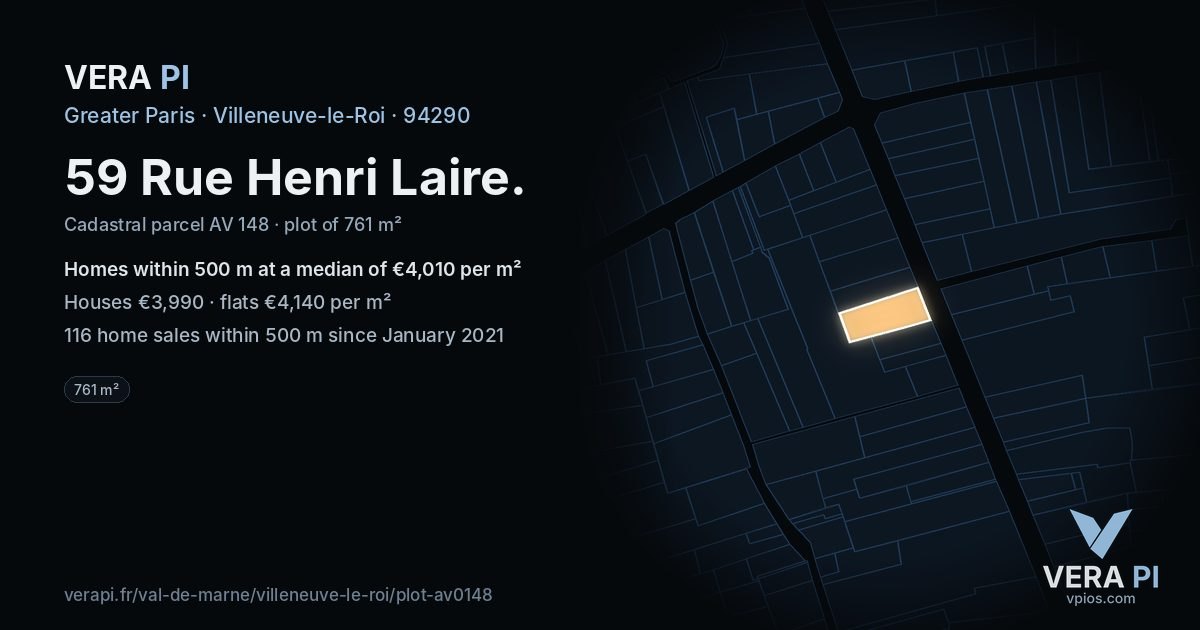 59 Rue Henri Laire, Villeneuve-le-Roi at night – the plot lit, the parcels around coloured by the prices near them