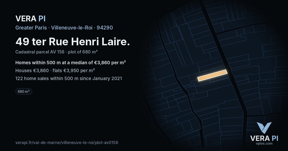 49 ter Rue Henri Laire, Villeneuve-le-Roi at night – the plot lit, the parcels around coloured by the prices near them