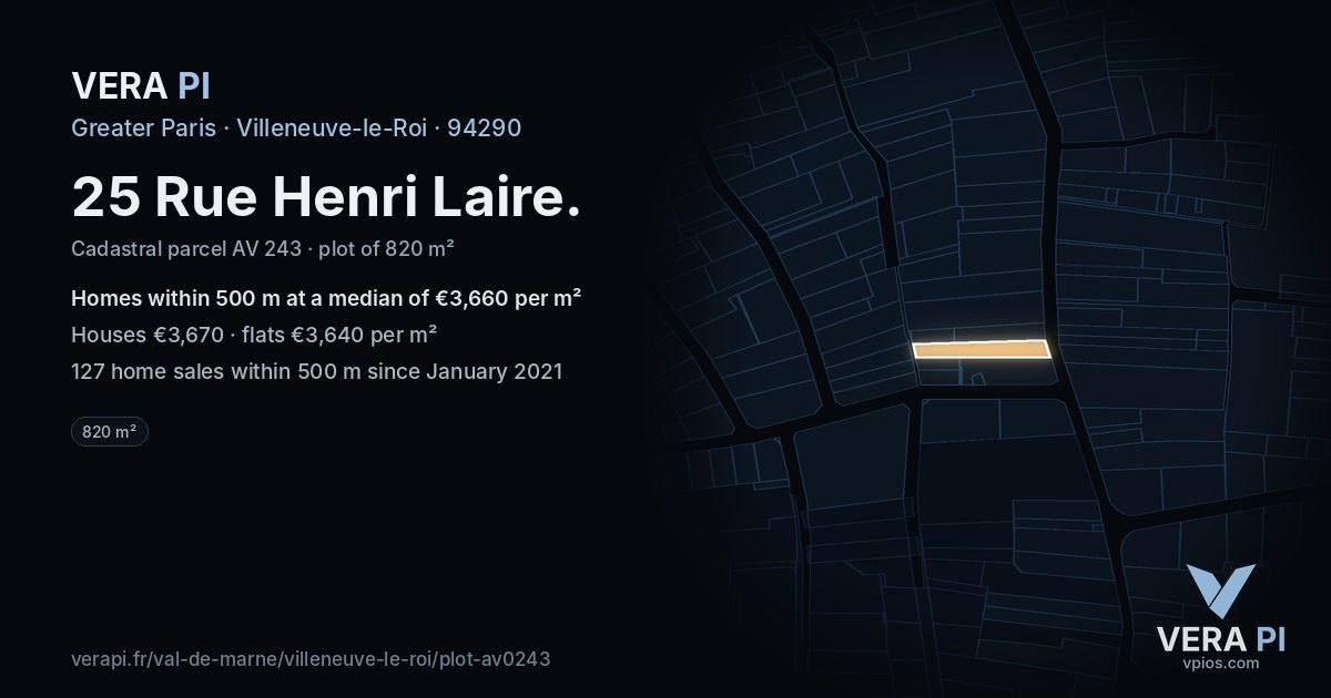 25 Rue Henri Laire, Villeneuve-le-Roi at night – the plot lit, the parcels around coloured by the prices near them