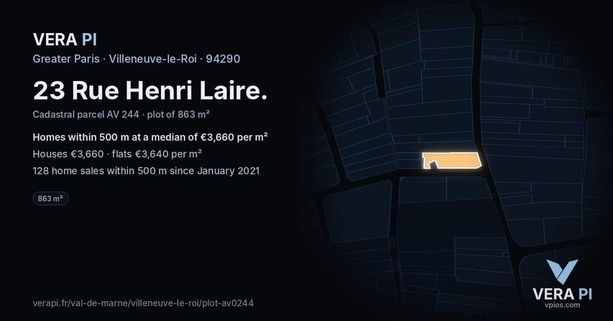 23 Rue Henri Laire, Villeneuve-le-Roi at night – the plot lit, the parcels around coloured by the prices near them