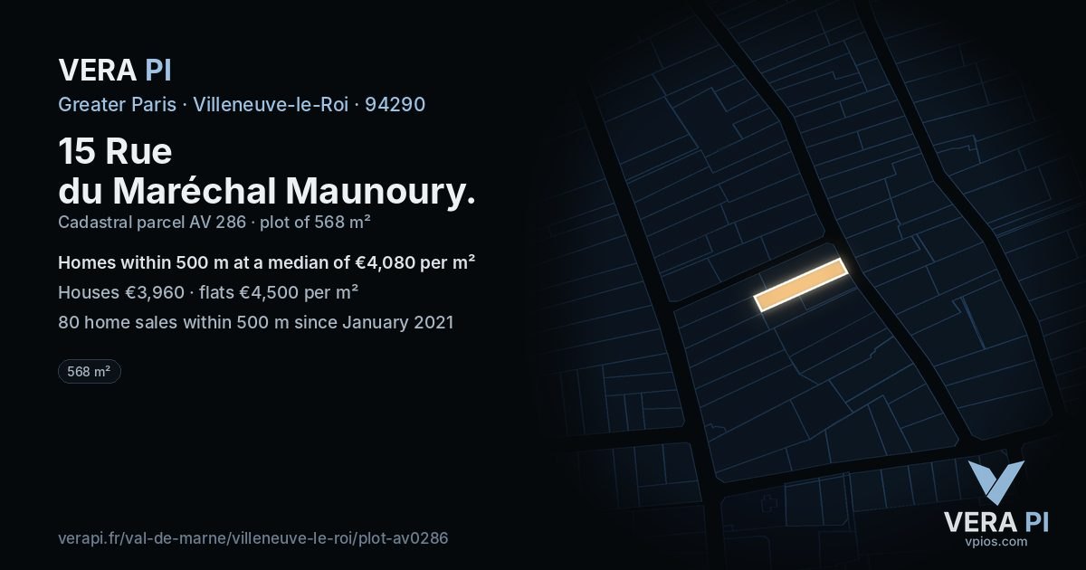 15 Rue du Maréchal Maunoury, Villeneuve-le-Roi at night – the plot lit, the parcels around coloured by the prices near them