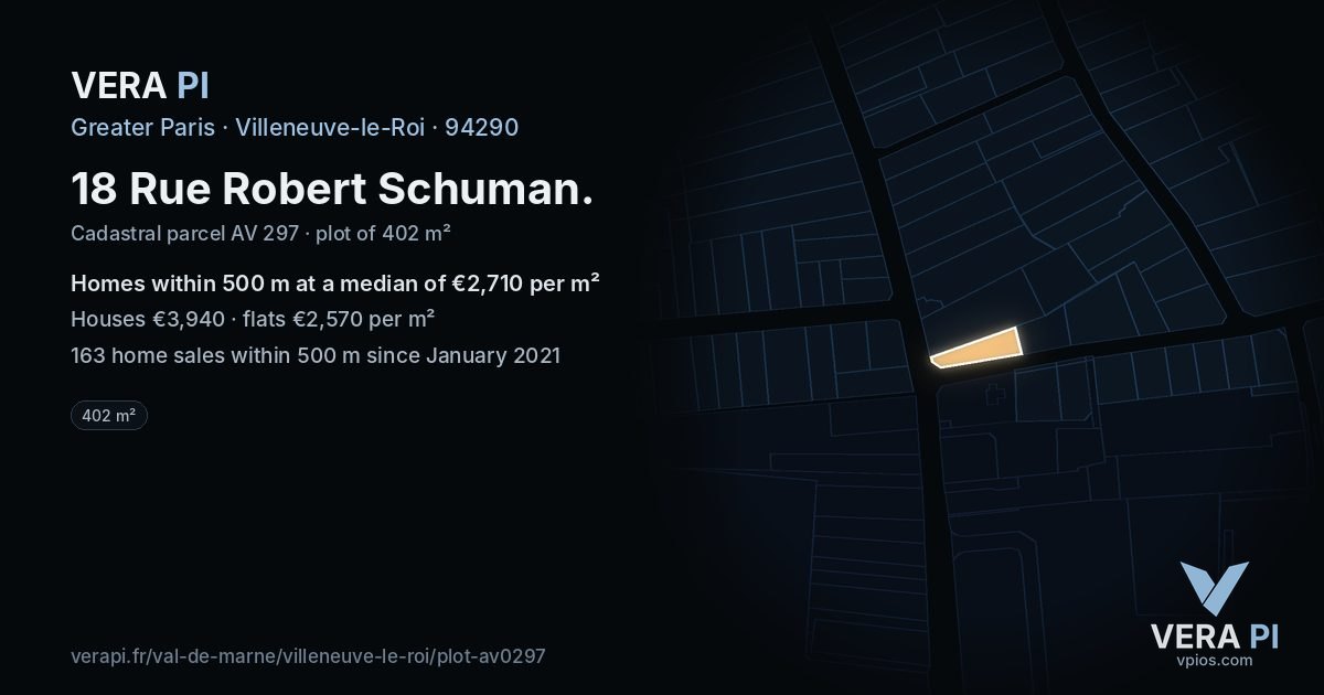 18 Rue Robert Schuman, Villeneuve-le-Roi at night – the plot lit, the parcels around coloured by the prices near them