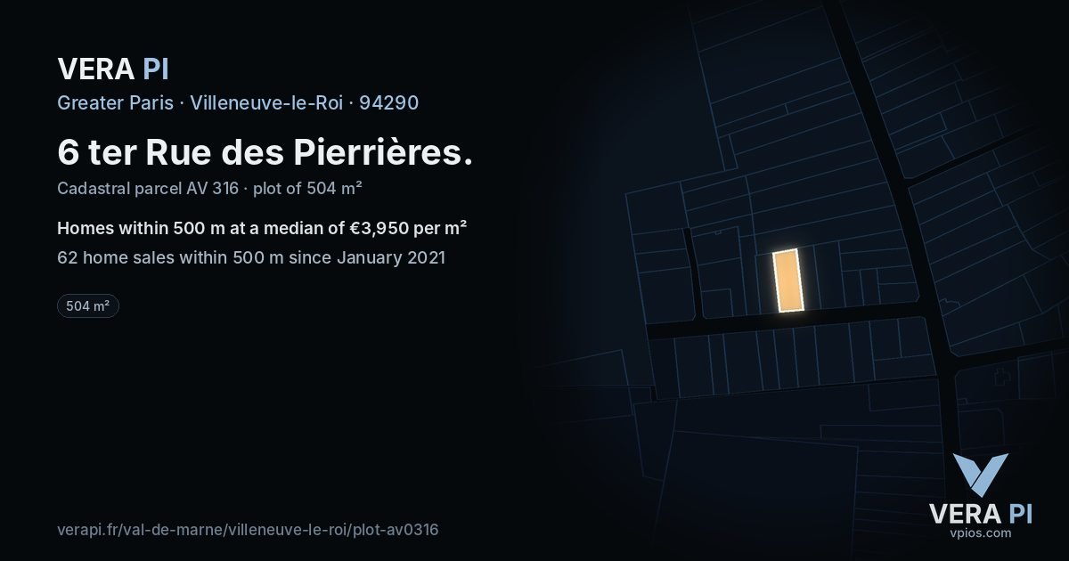 6 ter Rue des Pierrières, Villeneuve-le-Roi at night – the plot lit, the parcels around coloured by the prices near them