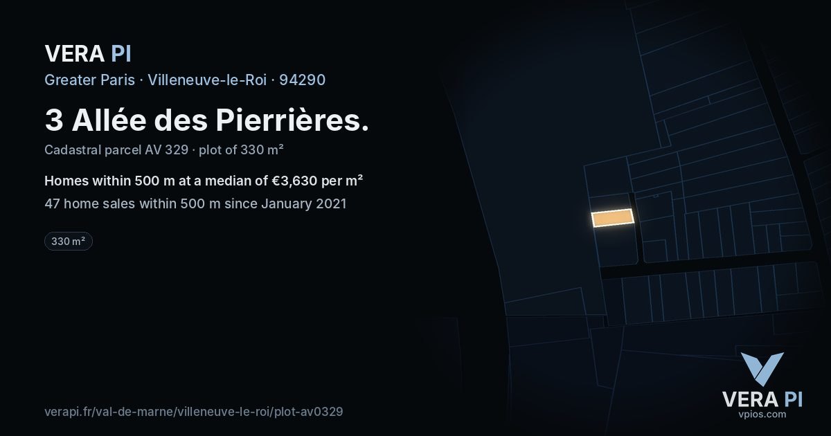 3 Allée des Pierrières, Villeneuve-le-Roi at night – the plot lit, the parcels around coloured by the prices near them