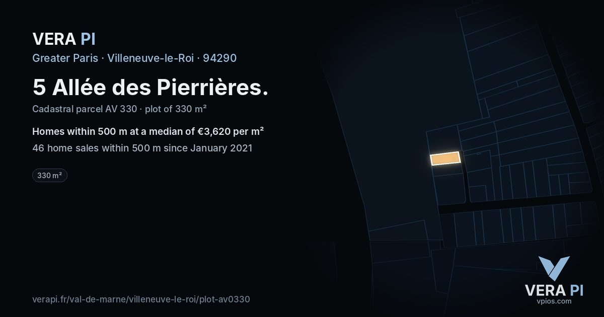 5 Allée des Pierrières, Villeneuve-le-Roi at night – the plot lit, the parcels around coloured by the prices near them