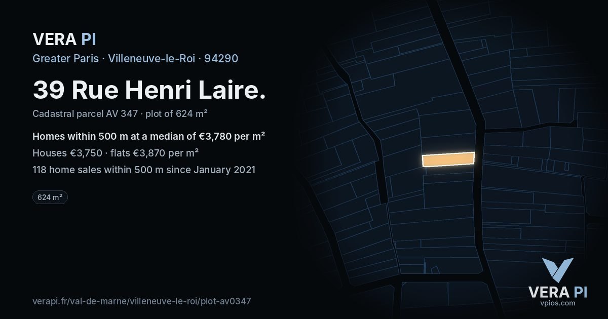 39 Rue Henri Laire, Villeneuve-le-Roi at night – the plot lit, the parcels around coloured by the prices near them