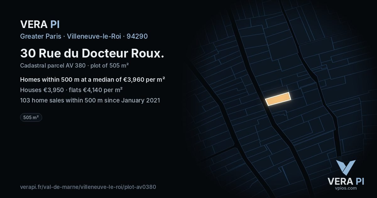 30 Rue du Docteur Roux, Villeneuve-le-Roi at night – the plot lit, the parcels around coloured by the prices near them