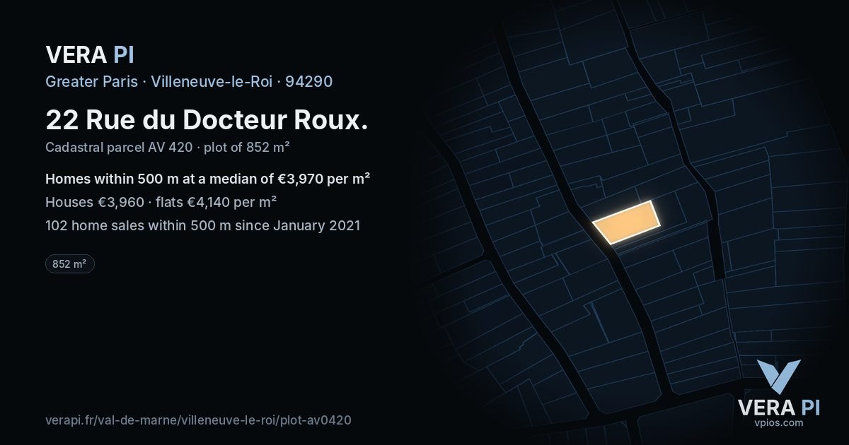 22 Rue du Docteur Roux, Villeneuve-le-Roi at night – the plot lit, the parcels around coloured by the prices near them