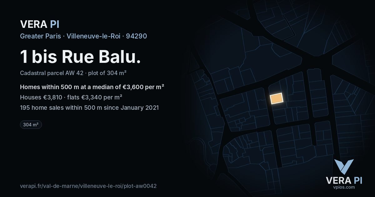 1 bis Rue Balu, Villeneuve-le-Roi at night – the plot lit, the parcels around coloured by the prices near them