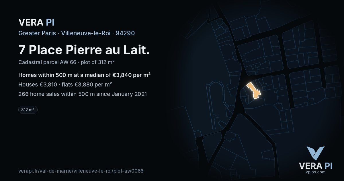 7 Place Pierre au Lait, Villeneuve-le-Roi at night – the plot lit, the parcels around coloured by the prices near them