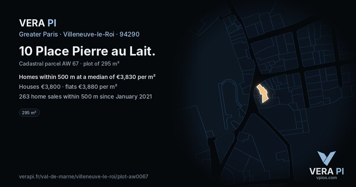 10 Place Pierre au Lait, Villeneuve-le-Roi at night – the plot lit, the parcels around coloured by the prices near them