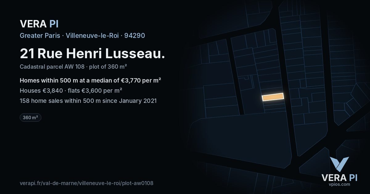 21 Rue Henri Lusseau, Villeneuve-le-Roi at night – the plot lit, the parcels around coloured by the prices near them