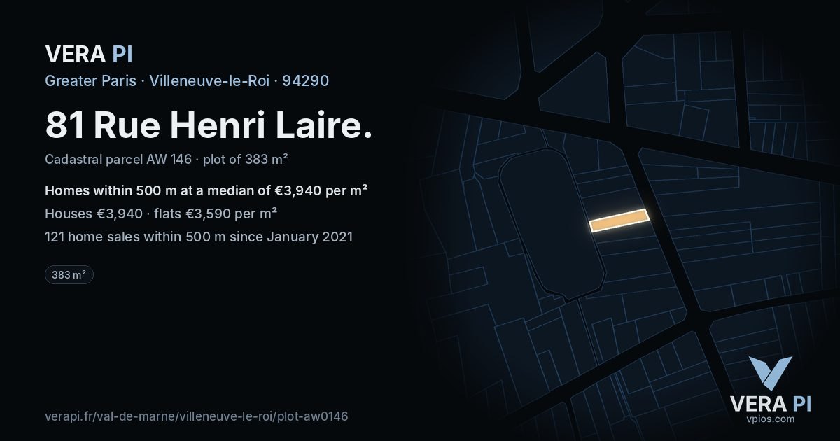 81 Rue Henri Laire, Villeneuve-le-Roi at night – the plot lit, the parcels around coloured by the prices near them