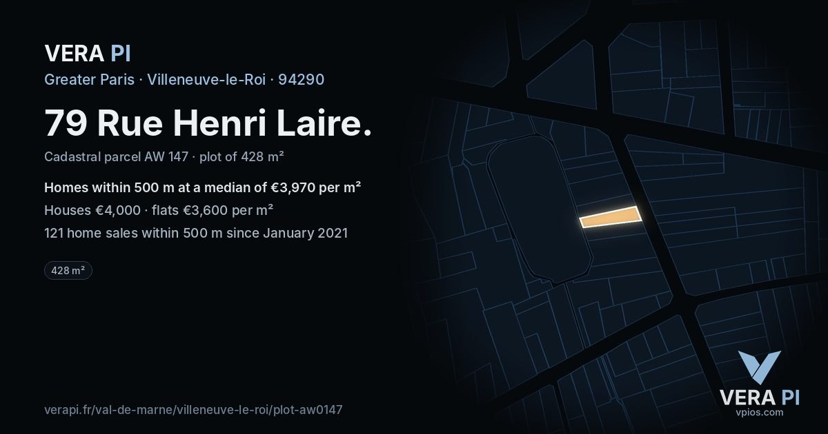 79 Rue Henri Laire, Villeneuve-le-Roi at night – the plot lit, the parcels around coloured by the prices near them