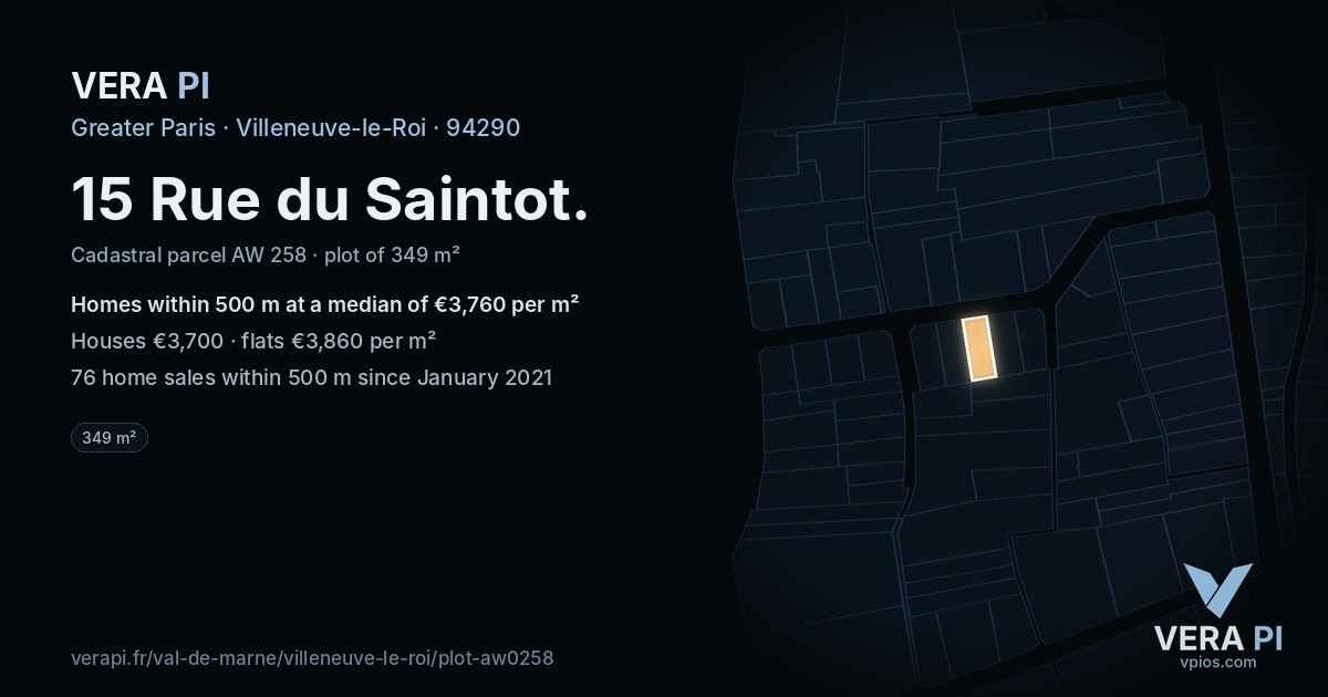 15 Rue du Saintot, Villeneuve-le-Roi at night – the plot lit, the parcels around coloured by the prices near them