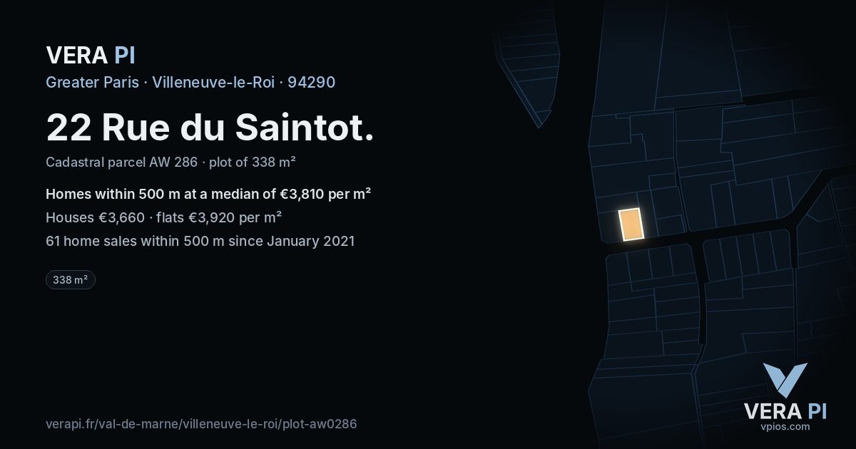 22 Rue du Saintot, Villeneuve-le-Roi at night – the plot lit, the parcels around coloured by the prices near them