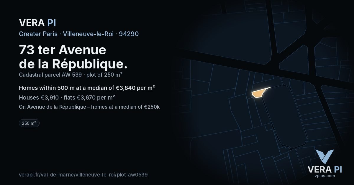 73 ter Avenue de la République, Villeneuve-le-Roi at night – the plot lit, the parcels around coloured by the prices near them