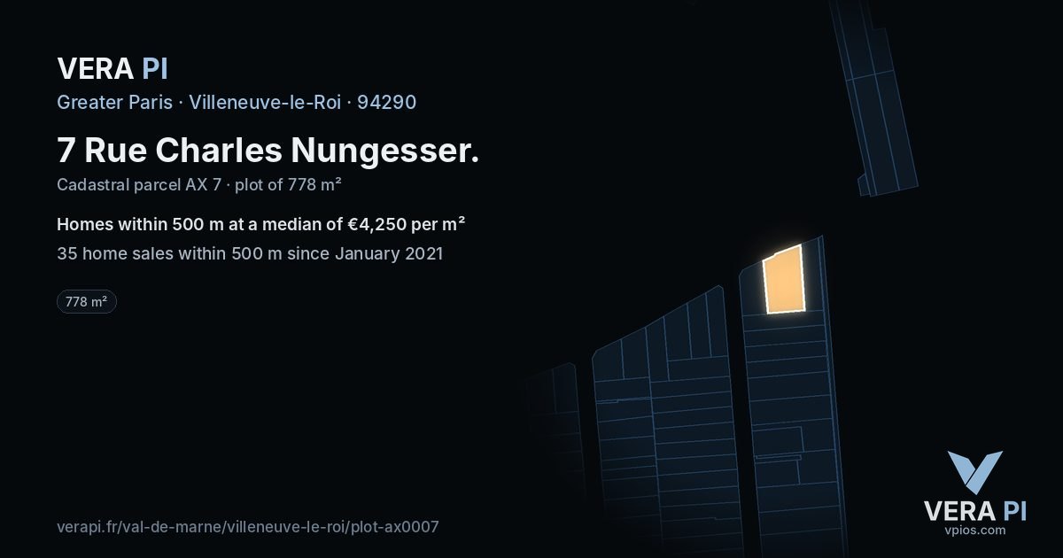 7 Rue Charles Nungesser, Villeneuve-le-Roi at night – the plot lit, the parcels around coloured by the prices near them