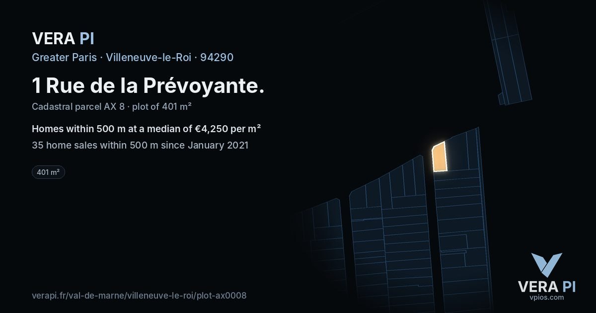 1 Rue de la Prévoyante, Villeneuve-le-Roi at night – the plot lit, the parcels around coloured by the prices near them
