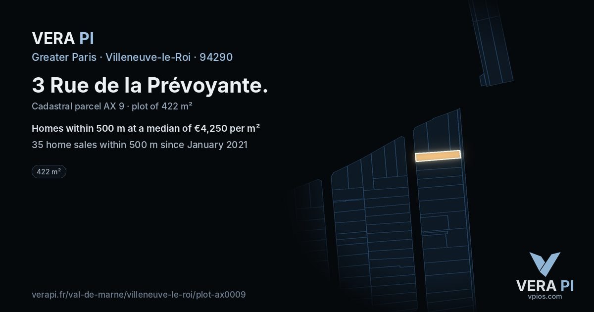 3 Rue de la Prévoyante, Villeneuve-le-Roi at night – the plot lit, the parcels around coloured by the prices near them