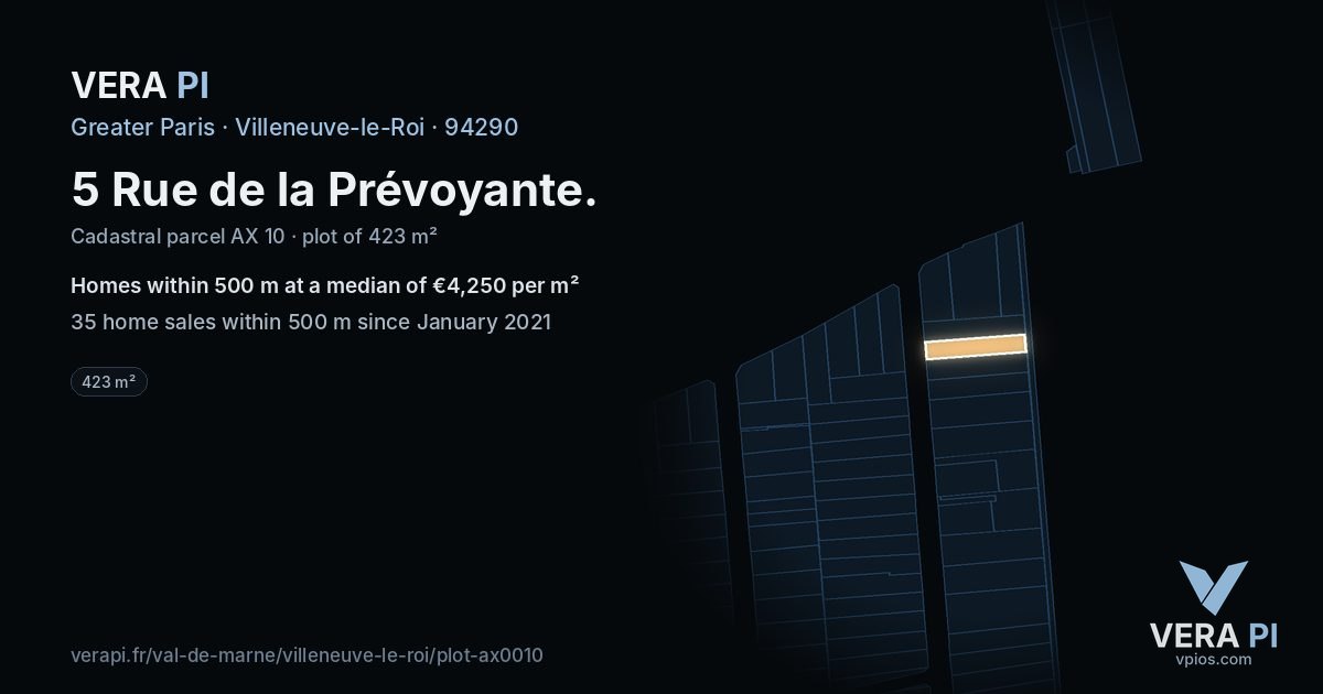 5 Rue de la Prévoyante, Villeneuve-le-Roi at night – the plot lit, the parcels around coloured by the prices near them