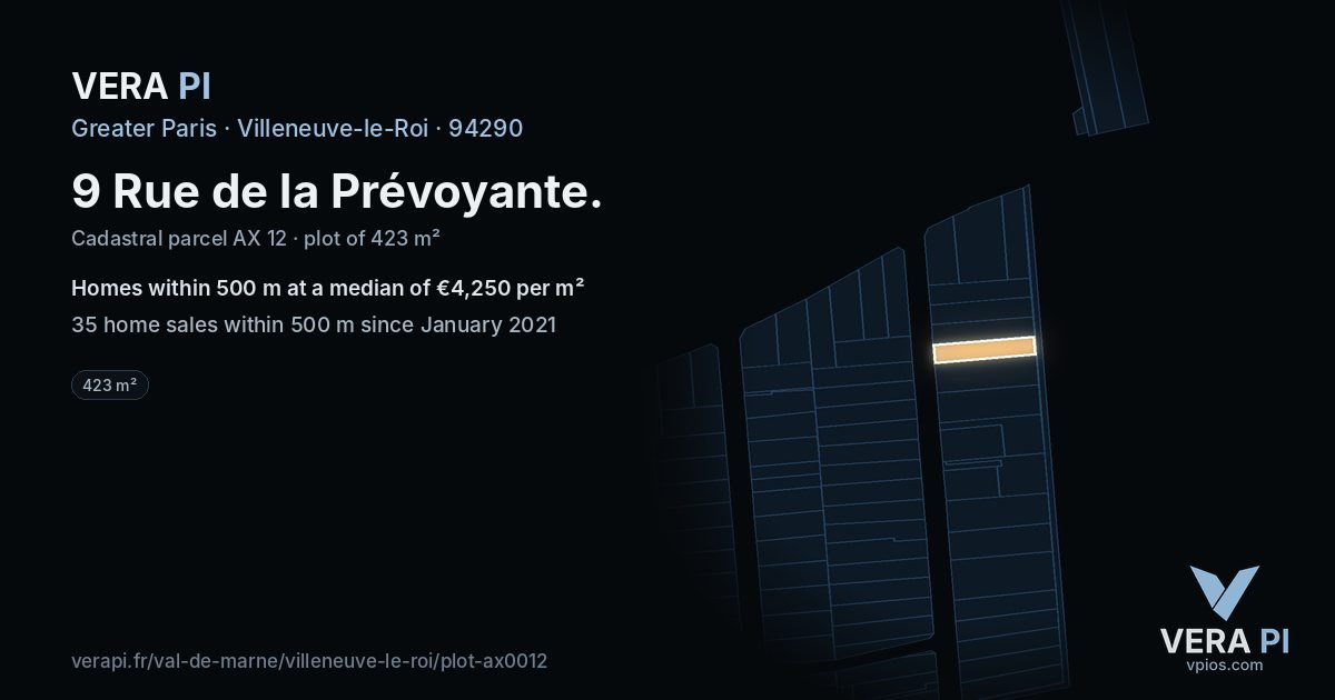 9 Rue de la Prévoyante, Villeneuve-le-Roi at night – the plot lit, the parcels around coloured by the prices near them