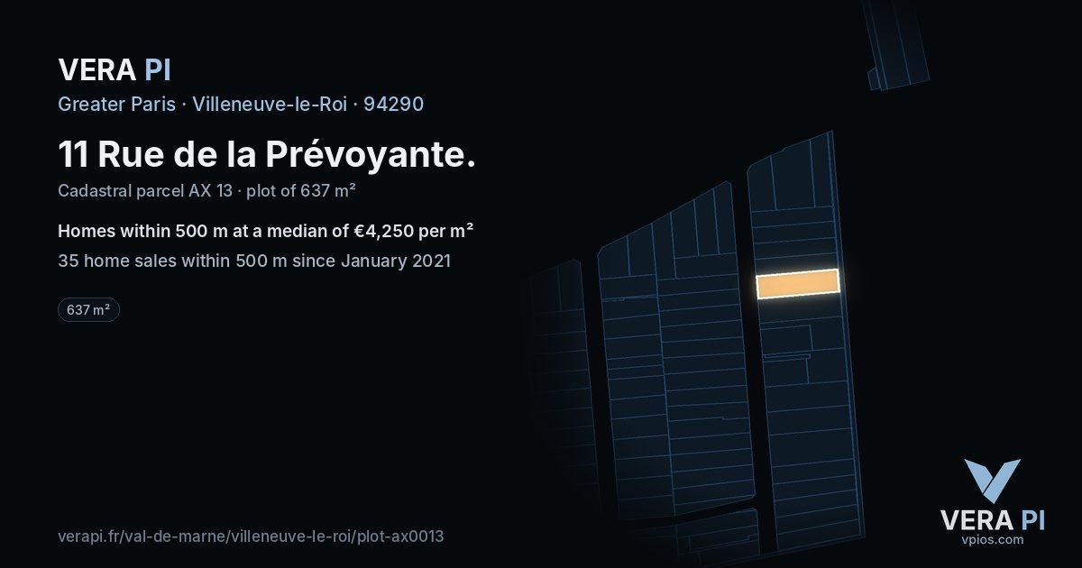 11 Rue de la Prévoyante, Villeneuve-le-Roi at night – the plot lit, the parcels around coloured by the prices near them