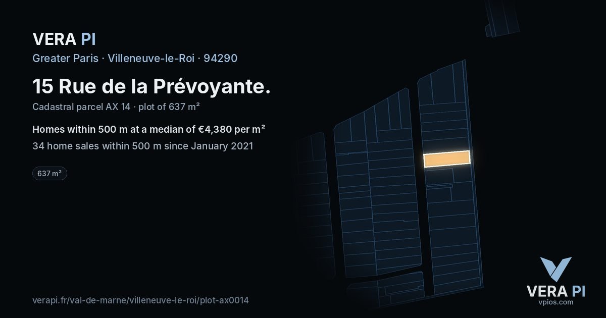 15 Rue de la Prévoyante, Villeneuve-le-Roi at night – the plot lit, the parcels around coloured by the prices near them