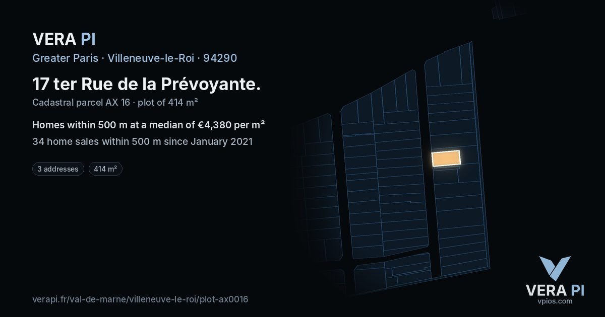 17 ter Rue de la Prévoyante, Villeneuve-le-Roi at night – the plot lit, the parcels around coloured by the prices near them