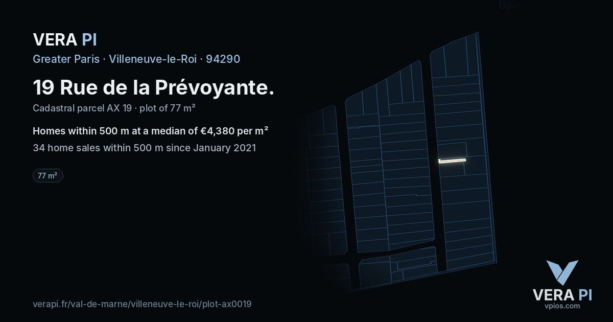 19 Rue de la Prévoyante, Villeneuve-le-Roi at night – the plot lit, the parcels around coloured by the prices near them