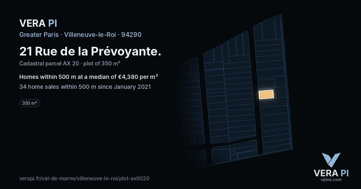 21 Rue de la Prévoyante, Villeneuve-le-Roi at night – the plot lit, the parcels around coloured by the prices near them