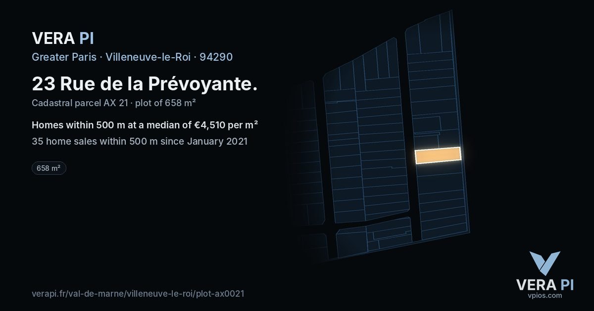 23 Rue de la Prévoyante, Villeneuve-le-Roi at night – the plot lit, the parcels around coloured by the prices near them