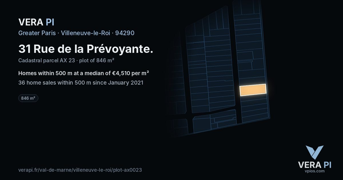 31 Rue de la Prévoyante, Villeneuve-le-Roi at night – the plot lit, the parcels around coloured by the prices near them