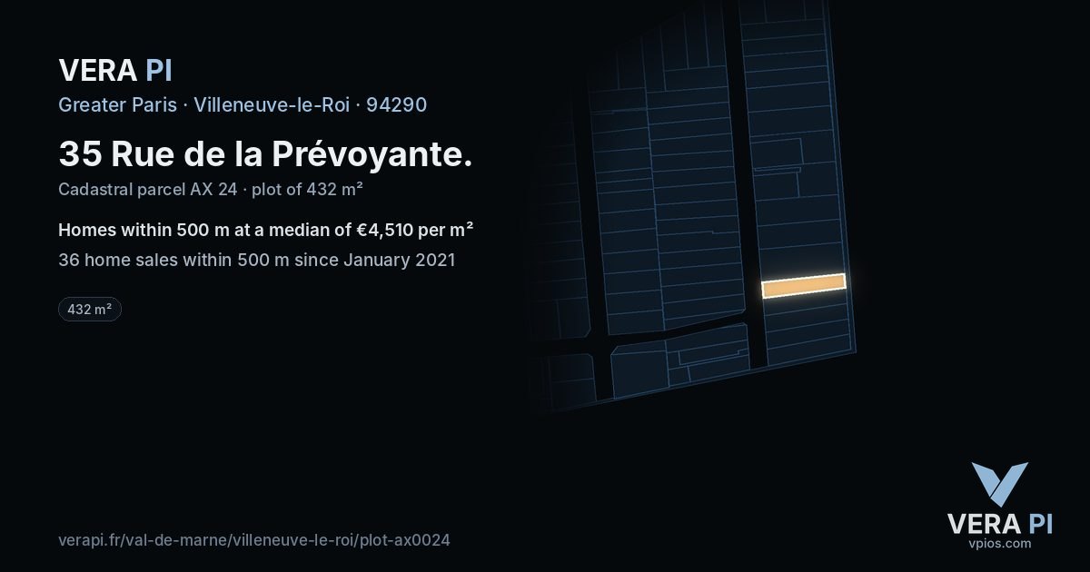 35 Rue de la Prévoyante, Villeneuve-le-Roi at night – the plot lit, the parcels around coloured by the prices near them