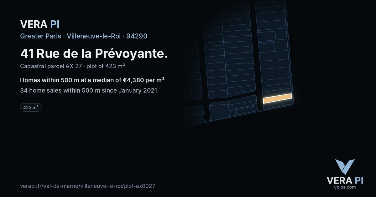 41 Rue de la Prévoyante, Villeneuve-le-Roi at night – the plot lit, the parcels around coloured by the prices near them