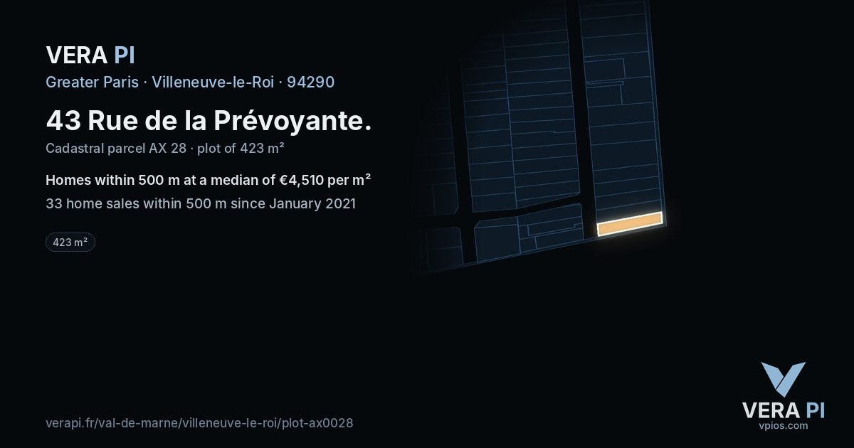 43 Rue de la Prévoyante, Villeneuve-le-Roi at night – the plot lit, the parcels around coloured by the prices near them