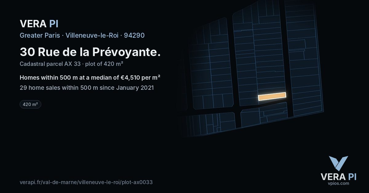 30 Rue de la Prévoyante, Villeneuve-le-Roi at night – the plot lit, the parcels around coloured by the prices near them
