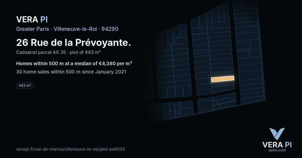 26 Rue de la Prévoyante, Villeneuve-le-Roi at night – the plot lit, the parcels around coloured by the prices near them