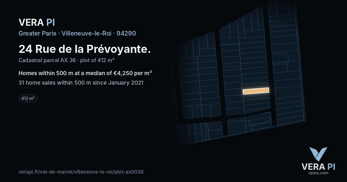 24 Rue de la Prévoyante, Villeneuve-le-Roi at night – the plot lit, the parcels around coloured by the prices near them