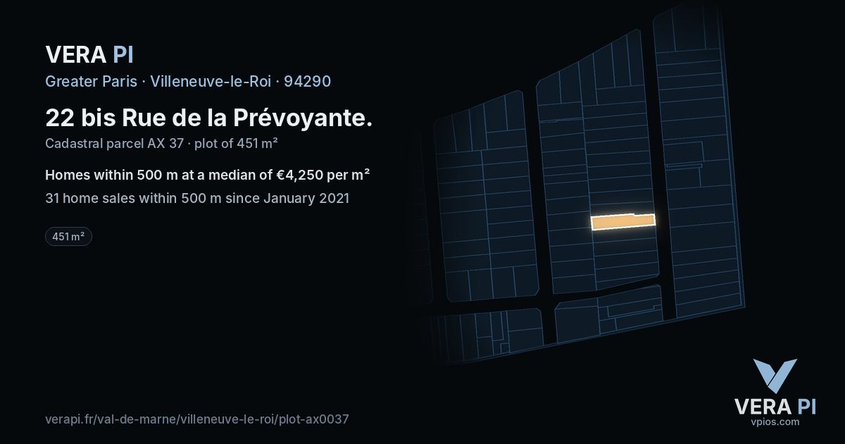 22 bis Rue de la Prévoyante, Villeneuve-le-Roi at night – the plot lit, the parcels around coloured by the prices near them