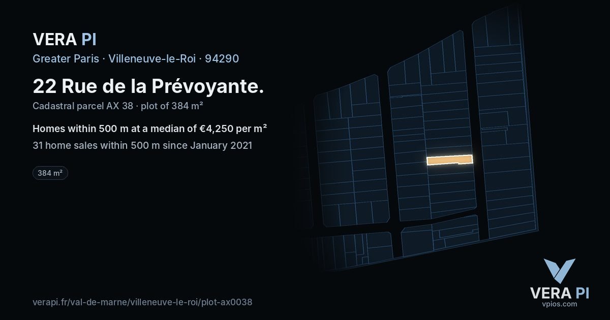 22 Rue de la Prévoyante, Villeneuve-le-Roi at night – the plot lit, the parcels around coloured by the prices near them