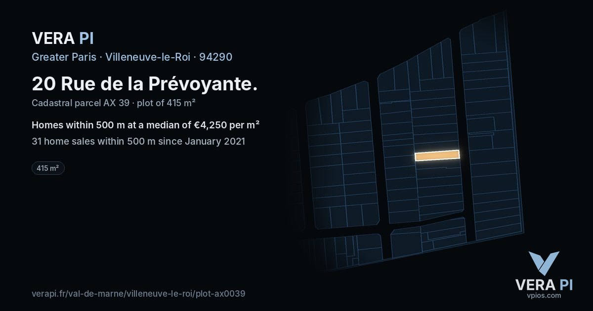 20 Rue de la Prévoyante, Villeneuve-le-Roi at night – the plot lit, the parcels around coloured by the prices near them