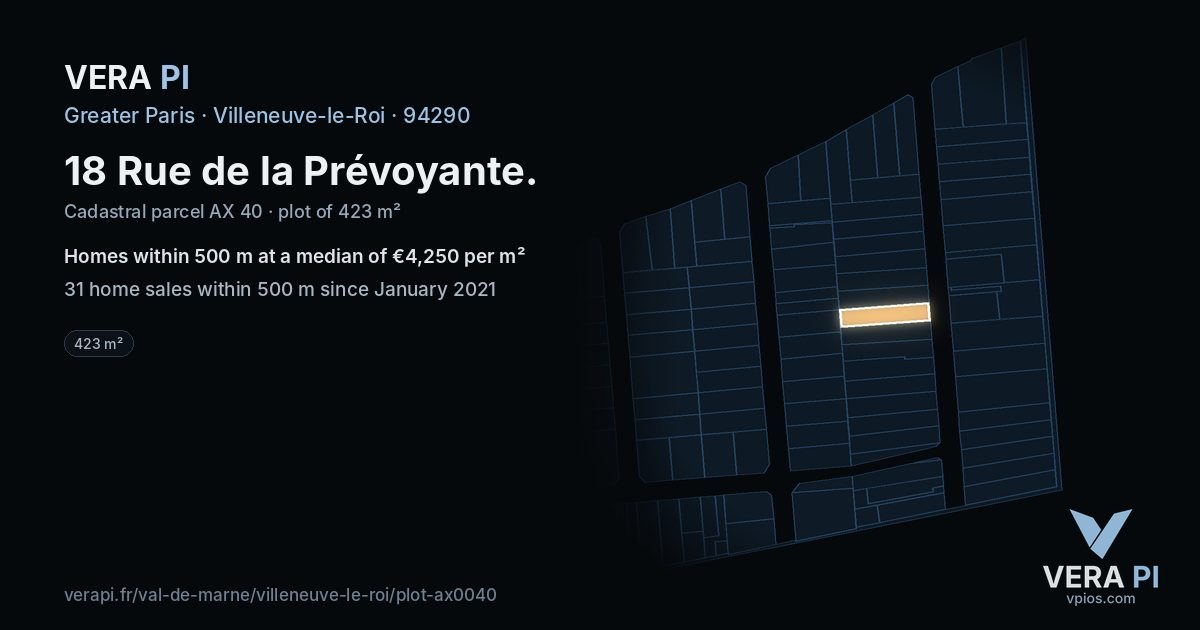 18 Rue de la Prévoyante, Villeneuve-le-Roi at night – the plot lit, the parcels around coloured by the prices near them