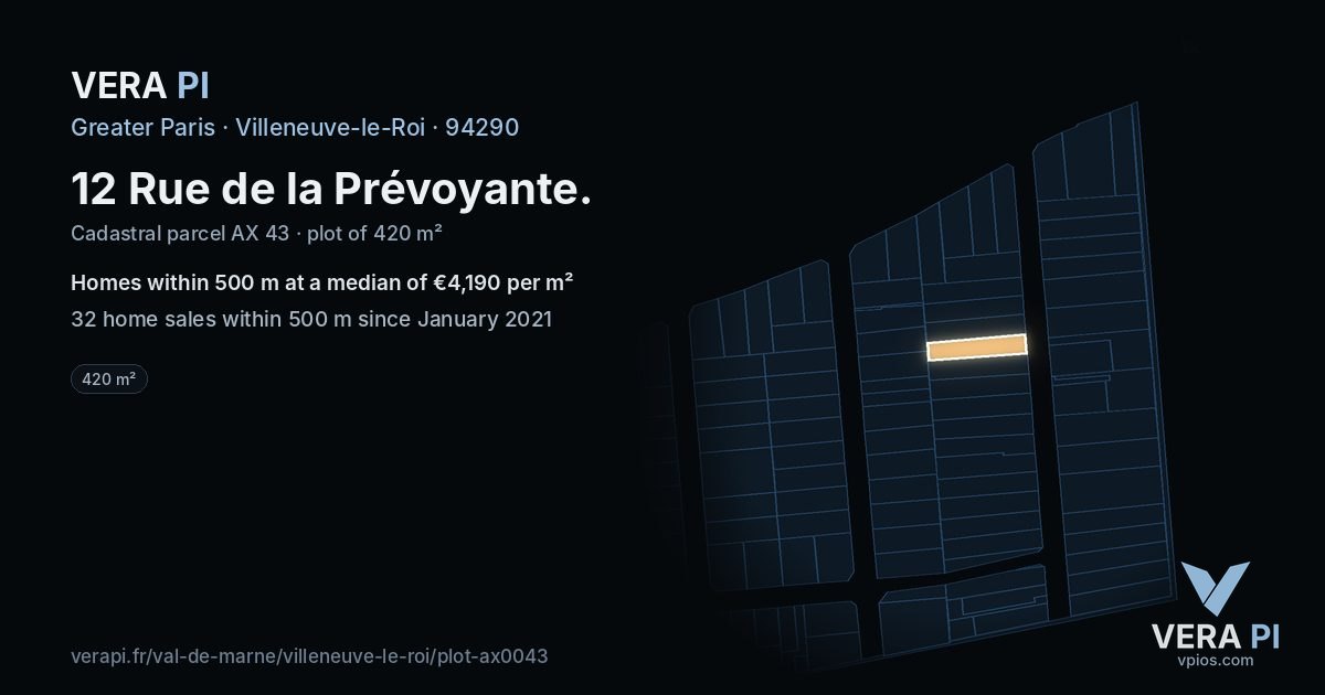 12 Rue de la Prévoyante, Villeneuve-le-Roi at night – the plot lit, the parcels around coloured by the prices near them