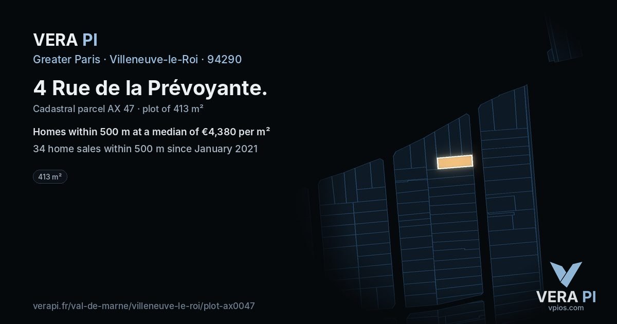 4 Rue de la Prévoyante, Villeneuve-le-Roi at night – the plot lit, the parcels around coloured by the prices near them