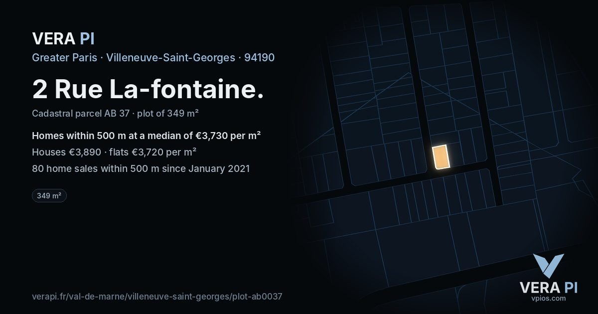 2 Rue La-fontaine, Villeneuve-Saint-Georges at night – the plot lit, the parcels around coloured by the prices near them