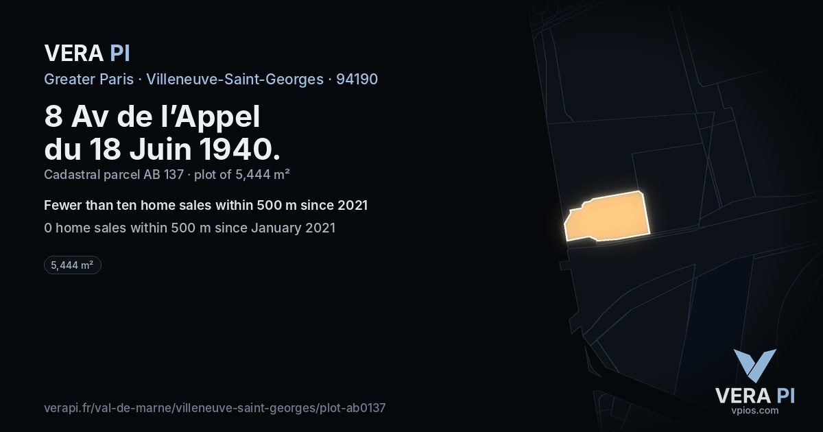 8 Av de l’Appel du 18 Juin 1940, Villeneuve-Saint-Georges at night – the plot lit, the parcels around coloured by the prices near them