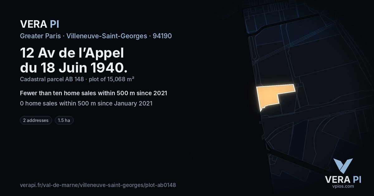 12 Av de l’Appel du 18 Juin 1940, Villeneuve-Saint-Georges at night – the plot lit, the parcels around coloured by the prices near them