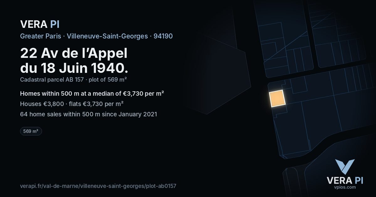 22 Av de l’Appel du 18 Juin 1940, Villeneuve-Saint-Georges at night – the plot lit, the parcels around coloured by the prices near them