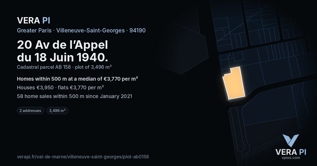 20 Av de l’Appel du 18 Juin 1940, Villeneuve-Saint-Georges at night – the plot lit, the parcels around coloured by the prices near them